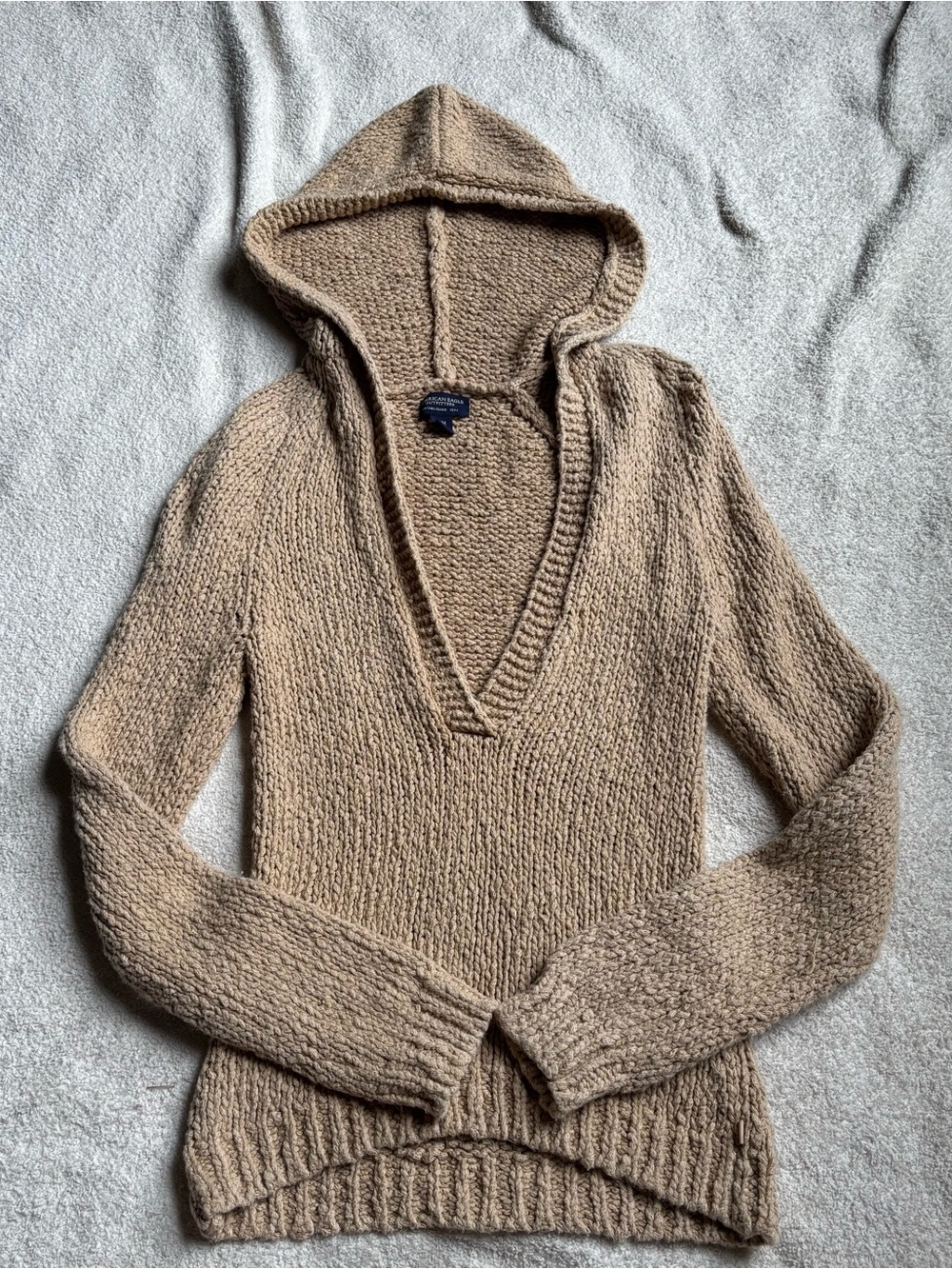 Vintage American Eagle 100% Cotton Chunky Knit Hooded Sweater Size